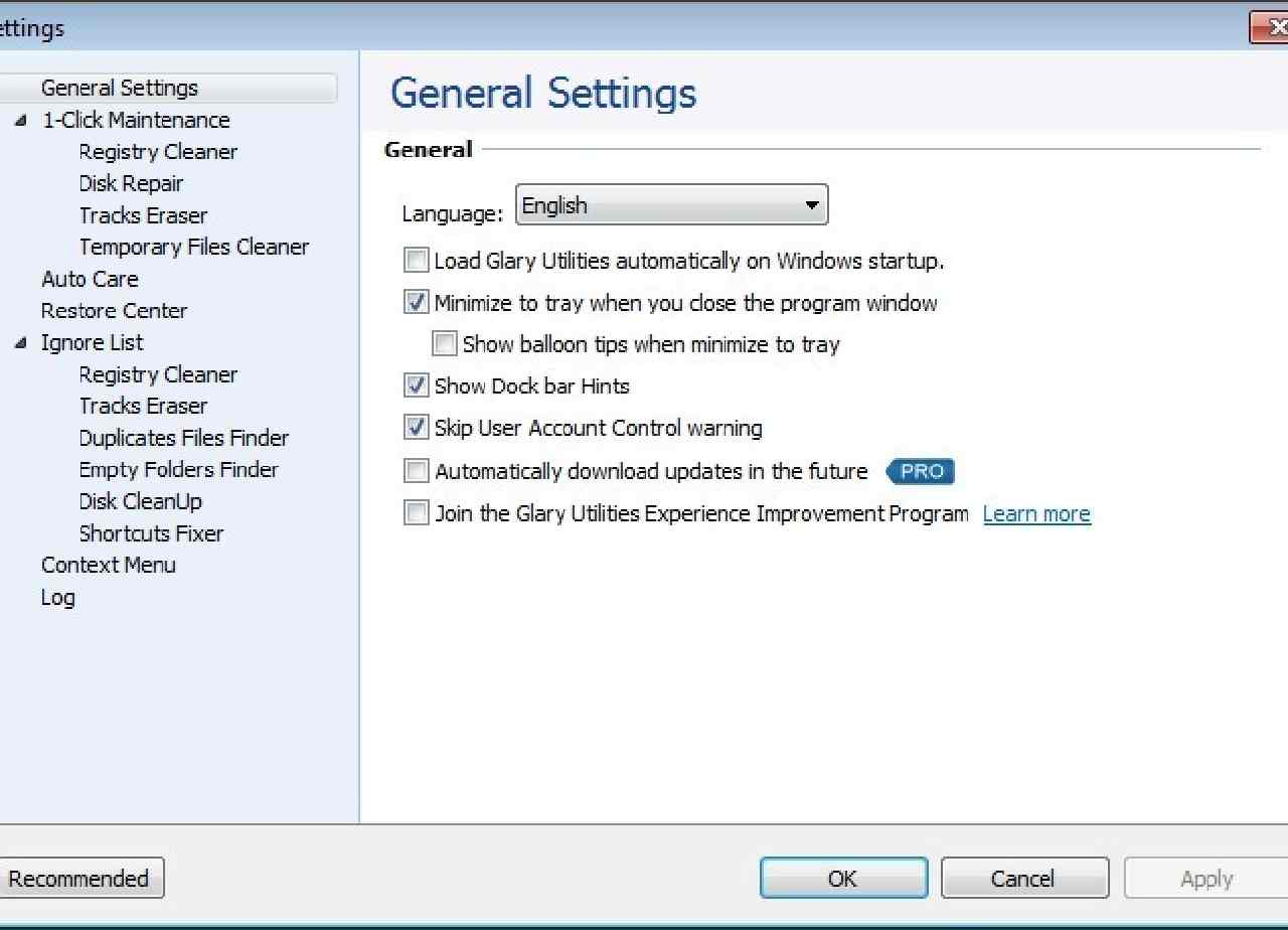 Glary Utilities (free) download Windows version